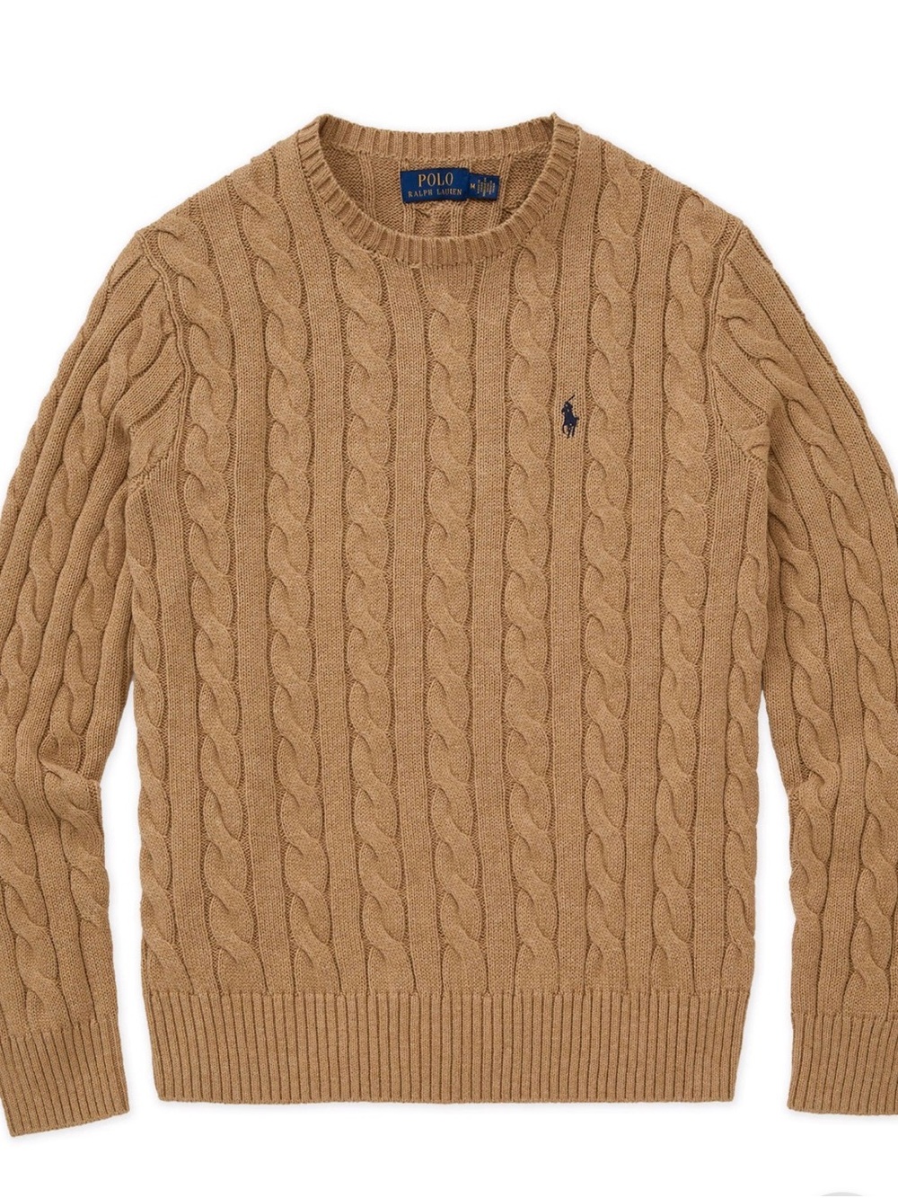 Polo Ralph Lauren Men’s Camel Tan Cable-Knit Crewneck Sweater Size XL